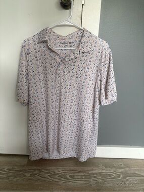 Mizzen+Main Light Pink Polo with Blue Floral Print